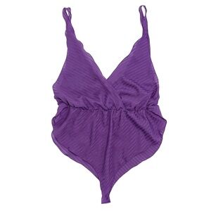 Vintage Fifth Avenue Purple Stripe Semi Sheer Nylon Teddy Retro ILGWU Union Made